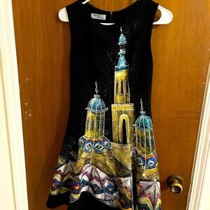 Tiny Ink black mini dress hand painted artisan